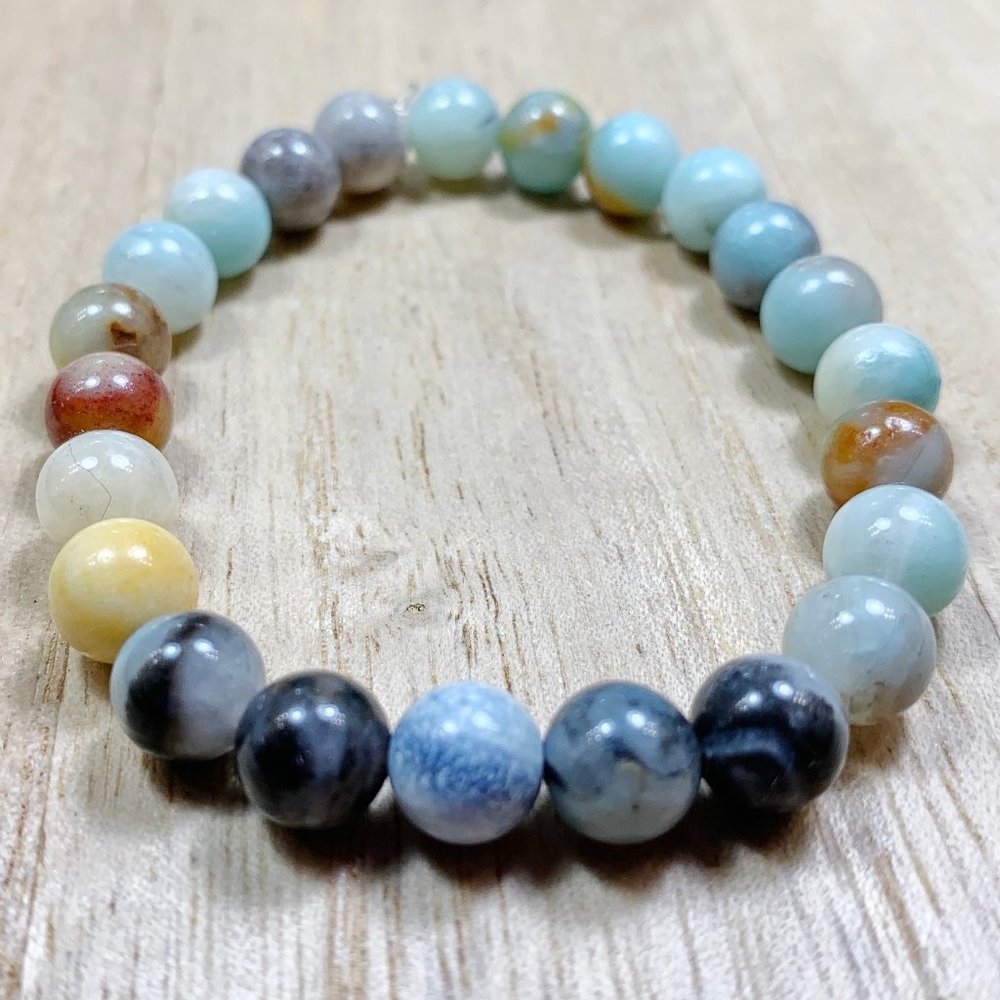 8mm Mixed Amazonite Chakra Stretch Bracelet - Picture 5 of 10